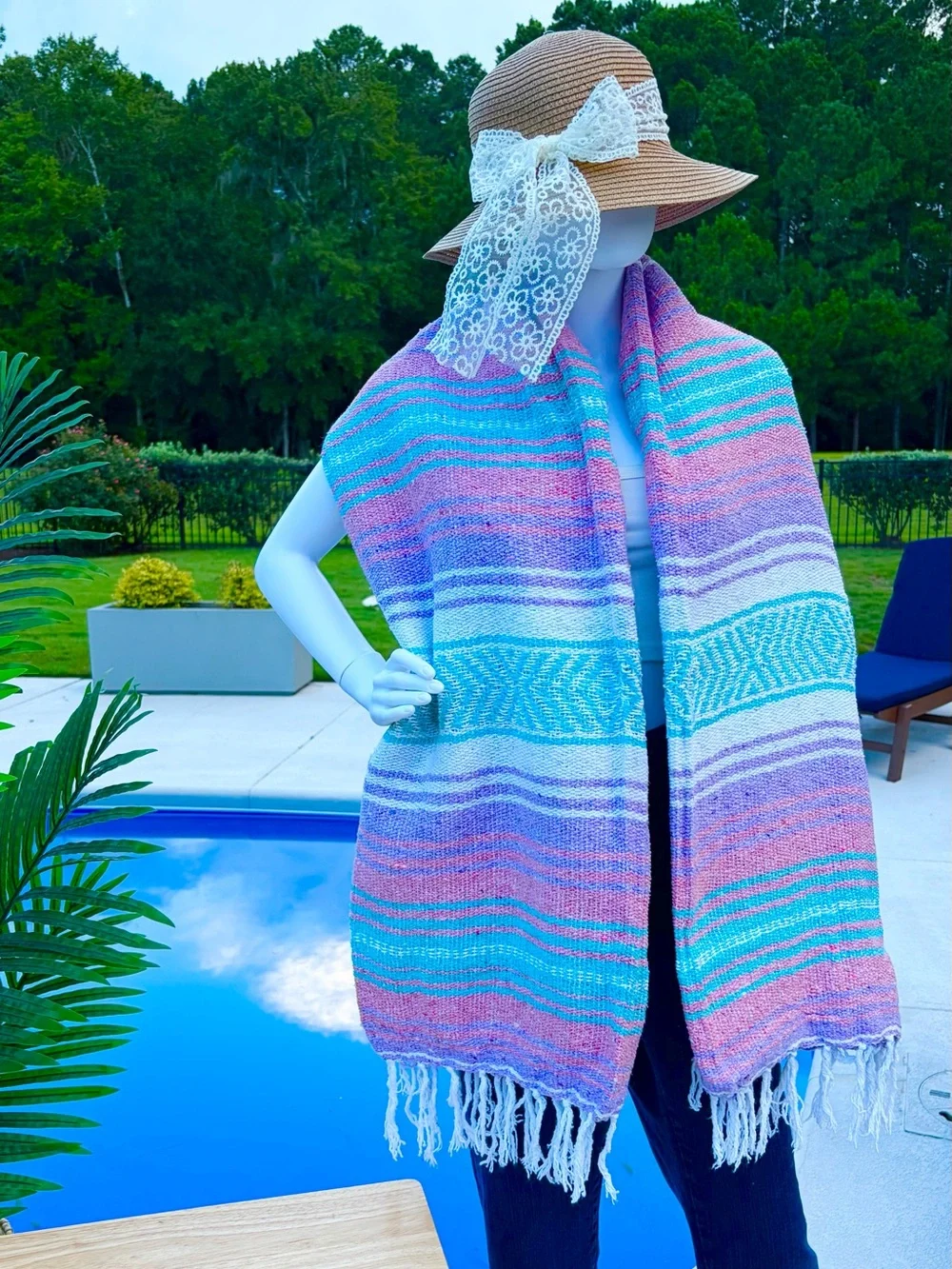 Mexican Falsa Blanket – Woven Striped Serape Throw with Fringe